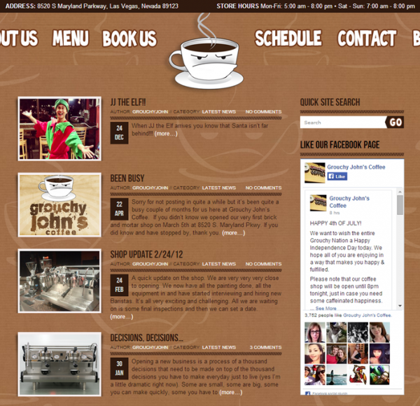 NEW Grouchy John's Coffee Shop Website