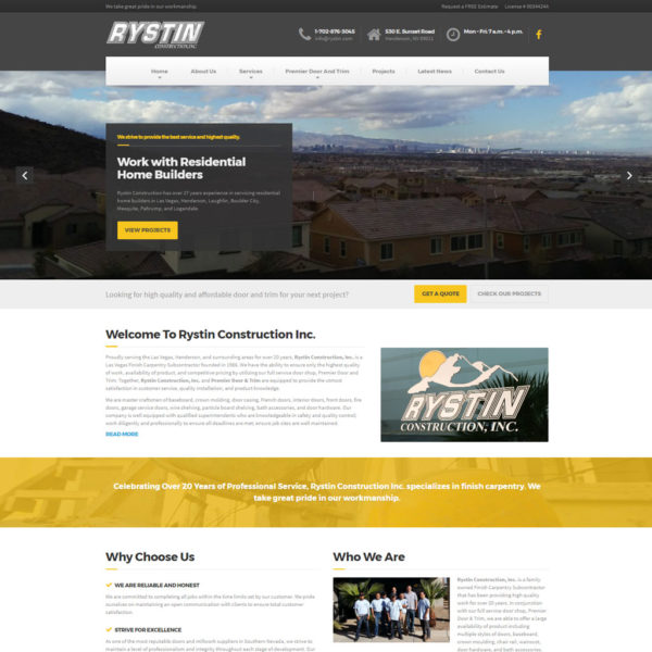 Rystin Construction, Inc. Website